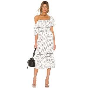 Lovers + Friends Alba Polka Dot Midi Dress White/Black Viscose Blend Women Sz M